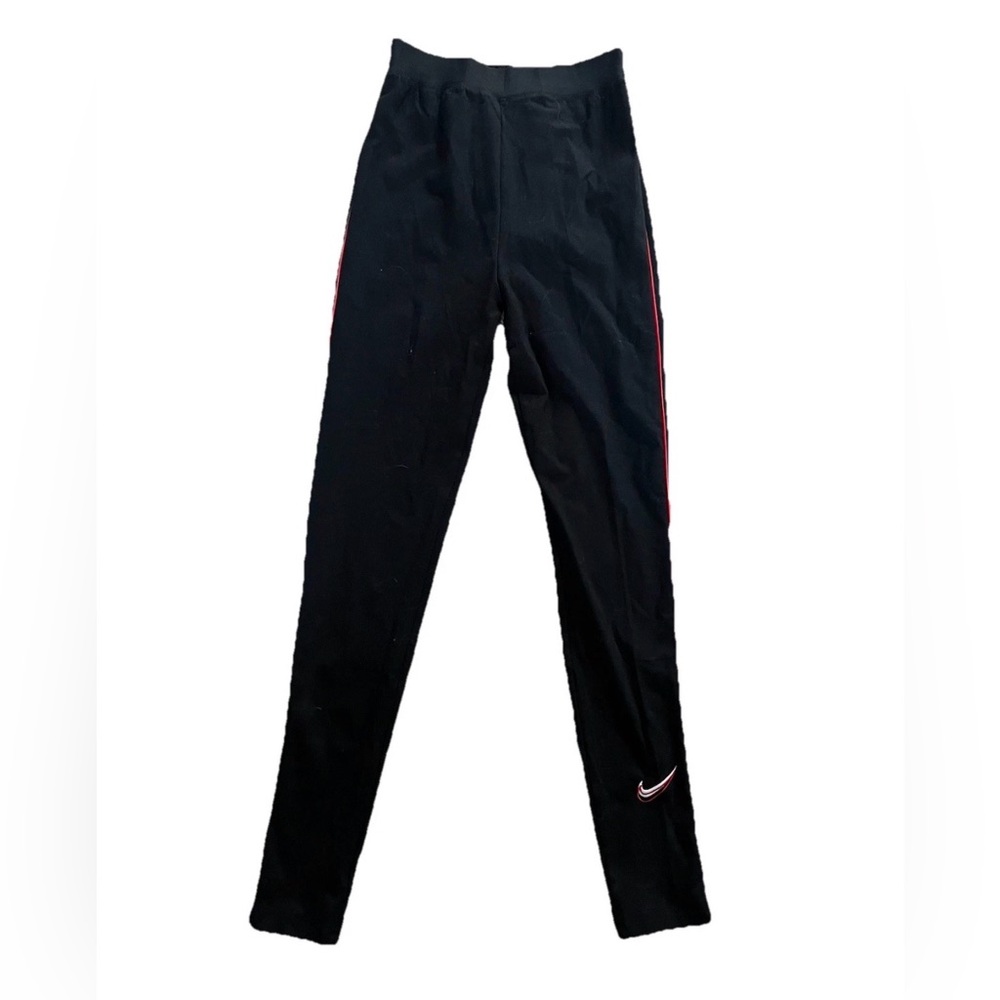 Nike Black Leggings Embroidered Swoosh NWT Athleisure Activewear Red Stripe